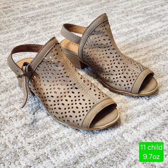 Lucky Brand girls Bardolph peep-toe sling back heel sandal brown size 11 - Picture 1 of 8